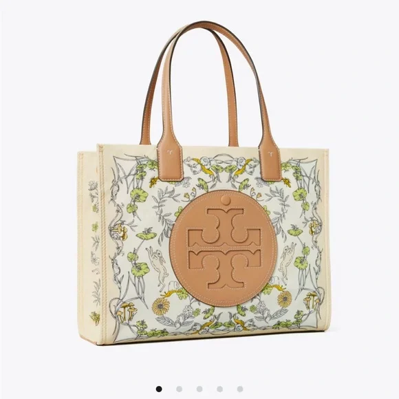 Tory Burch Ella Printed Tote Bag - Cream and Tan - Picture 1 of 9